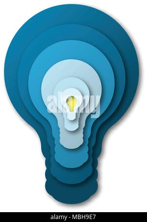 Blue simple light bulb in paper cut concept for Business idea graphic design vector Stock Vector