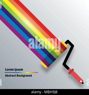 Colorful rainbow painted by Roller brush on wall for Abstract background idea graphic design concept Stock Vector