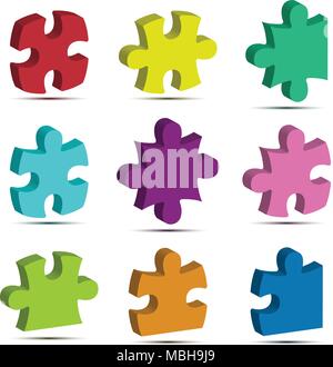 Colorful 3d jigsaw puzzle icon vector for Business idea graphic design concept Stock Vector
