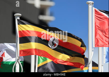 The flag of Uganda on a pole at the Commonwealth Games Stock Photo