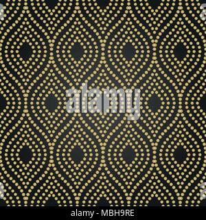 Seamless vector ornament. Modern black and golden dotted wavy background. Geometric modern pattern Stock Vector