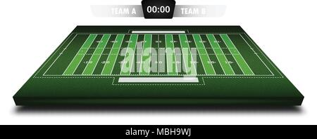 Realistic Denim texture of American football field 3d with score board for element vector illustration design concept Stock Vector