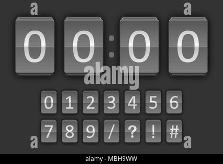 Clock number in flip panel style on black background for vector idea graphic design Stock Vector