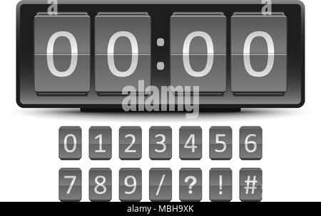 Black Digital Clock number in flip panel style on white background for vector idea graphic design Stock Vector
