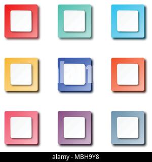 Set of simple colorful square button icon for paper cut graphic idea design concept Stock Vector