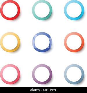 Set of simple colorful circle button icon for paper cut graphic idea design concept Stock Vector