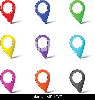 Set of colorful 3d map pointer marker icon for route map vector graphic idea design concept Stock Vector