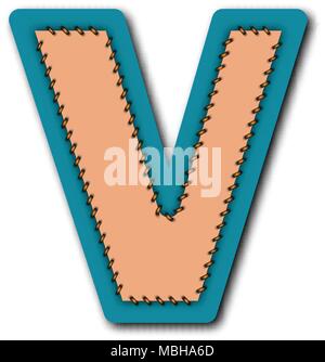 V charactor of alphabet in Embroidered patch work concept for vector graphic idea design Stock Vector