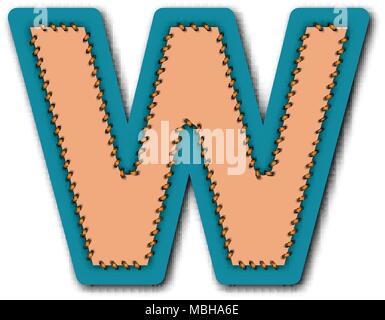 W charactor of alphabet in Embroidered patch work concept for vector graphic idea design Stock Vector