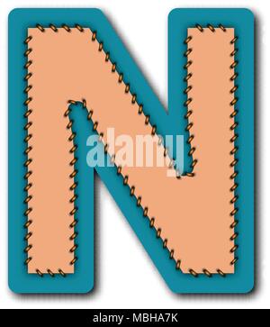 N charactor of alphabet in Embroidered patch work concept for vector graphic idea design Stock Vector