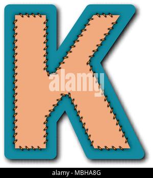 K charactor of alphabet in Embroidered patch work concept for vector graphic idea design Stock Vector