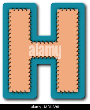 H charactor of alphabet in Embroidered patch work concept for vector graphic idea design Stock Vector