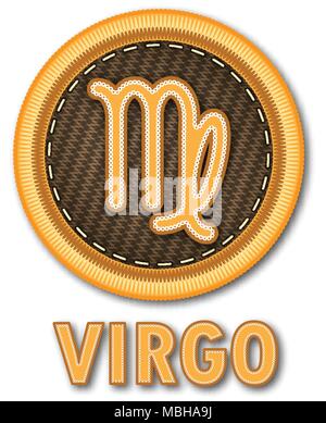 Embroidered patch work of Virgo zodiac sign symbol icon for vector graphic design concept idea Stock Vector