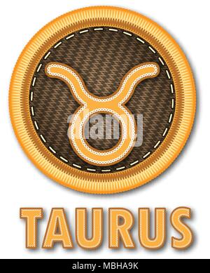Embroidered patch work of Taurus zodiac sign symbol icon for vector graphic design concept idea Stock Vector
