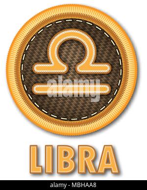 Embroidered patch work of Libra zodiac sign symbol icon for vector graphic design concept idea Stock Vector