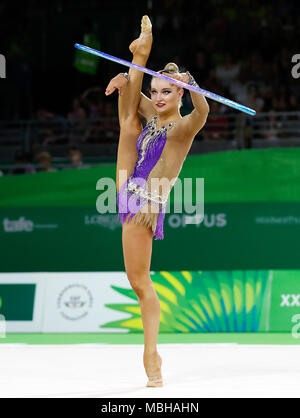 England's Stephani Sherlock competes in the Team Final and Individual Qualification Sub Division 2 - Rotation 1 at the Coomera Indoor Sports Centre during day seven of the 2018 Commonwealth Games in the Gold Coast, Australia. Stock Photo