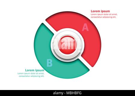 Two topics colorful chart in paper cut style with marble circle in ...