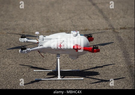 Rome. Roma Drone 2015, Rome Urbe Airport. Drone of the Italian Red Cross. Italy. Stock Photo