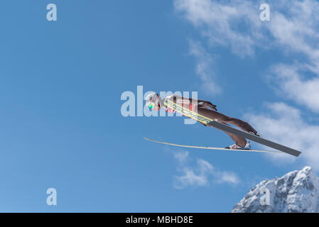 PLANICA, SLOVENIA - MARCH 24 2018 : Fis World Cup Ski Jumping Final - FREITAG Richard GER Stock Photo