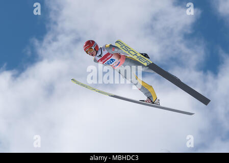PLANICA, SLOVENIA - MARCH 24 2018 : Fis World Cup Ski Jumping Final - FREITAG Richard GER Stock Photo