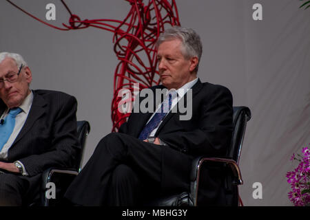 Belfast, Northern Ireland. 10th April, 2018. Building Peace Event celebrating the 20th Anniversary of the Good Friday Agreement in Belfast, Northern Ireland, United Kingdom at Queen's University with Bill Clinton, Tony Blair, Bertie Ahern and Senator George J Mitchell Credit: Daniel Bradley/Alamy Live News Stock Photo