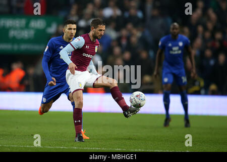 Birmingham, Midlands, UK. 10th April, 2018.Conor Hourihane of Aston Villa in action. EFL Skybet Championship match, Aston Villa v Cardiff City at Villa Park in Birmingham on Tuesday 10th April 2018.  this image may only be used for Editorial purposes. Editorial use only, license required for commercial use. No use in betting, games or a single club/league/player publications. pic by  Andrew Orchard/Andrew Orchard sports photography/Alamy Live news
