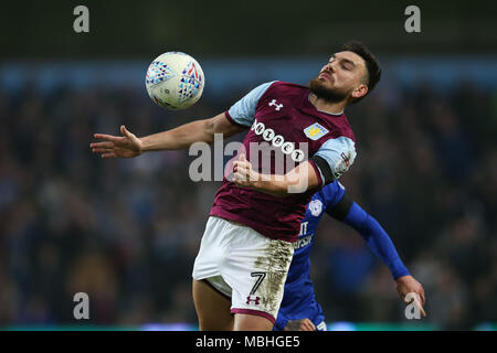 Birmingham, Midlands, UK. 10th April, 2018.Robert Snodgrass of Aston Villa in action. EFL Skybet Championship match, Aston Villa v Cardiff City at Villa Park in Birmingham on Tuesday 10th April 2018.  this image may only be used for Editorial purposes. Editorial use only, license required for commercial use. No use in betting, games or a single club/league/player publications. pic by  Andrew Orchard/Andrew Orchard sports photography/Alamy Live news