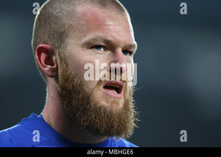 Birmingham, Midlands, UK. 10th April, 2018.Aron Gunnarsson of Cardiff city. EFL Skybet Championship match, Aston Villa v Cardiff City at Villa Park in Birmingham on Tuesday 10th April 2018.  this image may only be used for Editorial purposes. Editorial use only, license required for commercial use. No use in betting, games or a single club/league/player publications. pic by  Andrew Orchard/Andrew Orchard sports photography/Alamy Live news