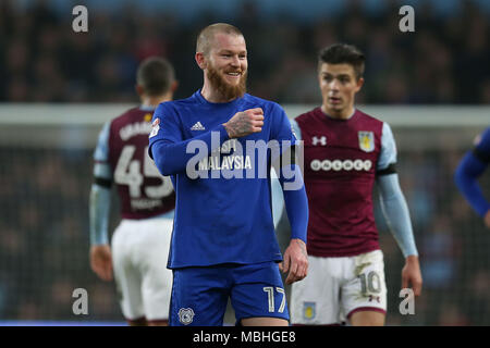 Birmingham, Midlands, UK. 10th April, 2018.Aron Gunnarsson of Cardiff city.EFL Skybet Championship match, Aston Villa v Cardiff City at Villa Park in Birmingham on Tuesday 10th April 2018.  this image may only be used for Editorial purposes. Editorial use only, license required for commercial use. No use in betting, games or a single club/league/player publications. pic by  Andrew Orchard/Andrew Orchard sports photography/Alamy Live news