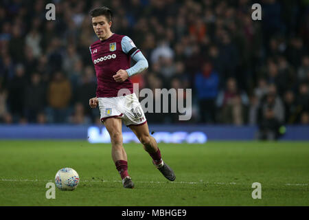 Birmingham, Midlands, UK. 10th April, 2018.Jack Grealish of Aston Villa. EFL Skybet Championship match, Aston Villa v Cardiff City at Villa Park in Birmingham on Tuesday 10th April 2018.  this image may only be used for Editorial purposes. Editorial use only, license required for commercial use. No use in betting, games or a single club/league/player publications. pic by  Andrew Orchard/Andrew Orchard sports photography/Alamy Live news