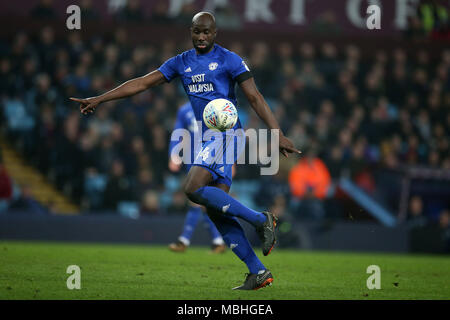 Birmingham, Midlands, UK. 10th April, 2018.Sol Bamba of Cardiff city. EFL Skybet Championship match, Aston Villa v Cardiff City at Villa Park in Birmingham on Tuesday 10th April 2018.  this image may only be used for Editorial purposes. Editorial use only, license required for commercial use. No use in betting, games or a single club/league/player publications. pic by  Andrew Orchard/Andrew Orchard sports photography/Alamy Live news