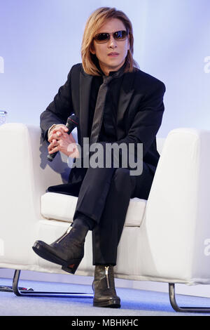 Tokyo, Japan. 11th Apr, 2018. Japanese rock star Yoshiki of X JAPAN attends the New Economy Summit (NEST 2018) on April 11, 2018, Tokyo, Japan. The annual summit is organized by the Japan Association of New Economy (JANE) and global entrepreneurs and innovators will attend to discuss economy and future trends. Credit: Rodrigo Reyes Marin/AFLO/Alamy Live News Stock Photo