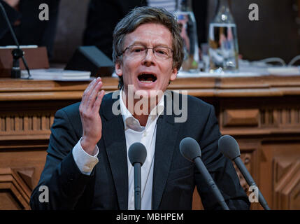 11 April 2018, Germany, Hamburg: Dirk Kienscherf (SPD), SPD parliamentary group leader in the Hamburg Buergerschaft, speaking during a session of the Hamburg Buergerschaft legislative assembly. Photo: Axel Heimken/dpa Stock Photo