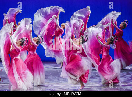 Nanning, Nanning, China. 11th Apr, 2018. The dance drama 'The Peach Blossom Land' is performed in Nanning, southwest China's Guangxi. Credit: SIPA Asia/ZUMA Wire/Alamy Live News Stock Photo