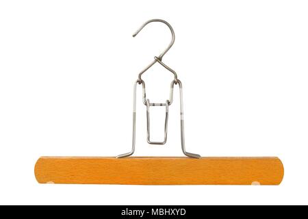 Wooden clothes  hanger isolated on white background Stock Photo