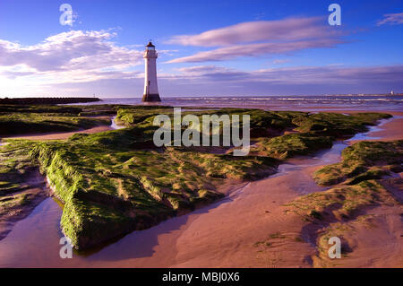 New Brighton lighthouse at sunset, the Wirral, UK. Stock Photo