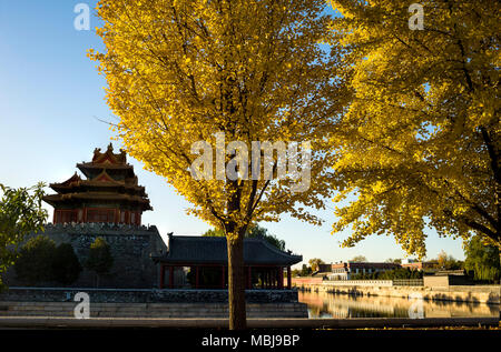 Watchtower of Forbidden City in autumn Stock Photo