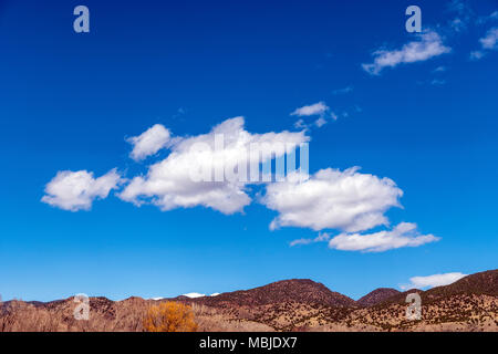 Puffy cumulous clouds against a clear blue Colorado sky Stock Photo