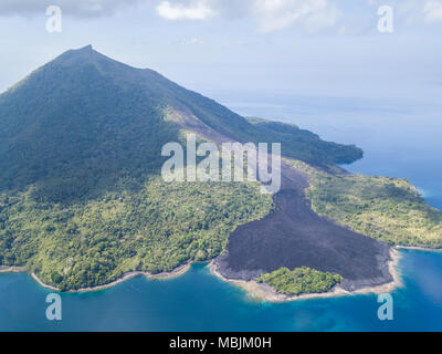 Aerial view of Banda Neira in Indonesia, with a pentagonal fort built ...