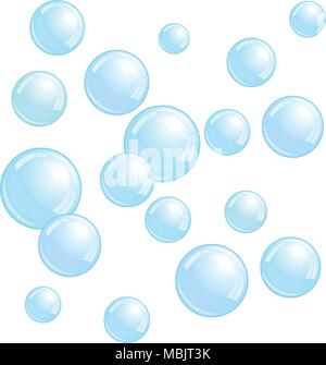 Soap bubbles, realistic water beads, blue blobs, vector foam sphere illustration Stock Vector