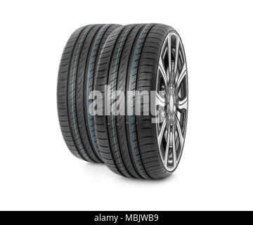 Car wheels on white background. Stock Photo