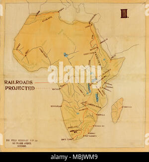 Railroad Map of Africa - 1908 - Projected Routes Stock Photo