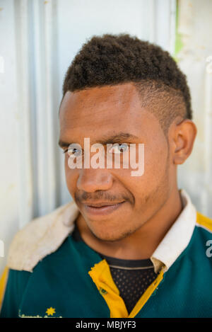 Portrait of a young man, Tari Valley, Papua New Guinea Stock Photo