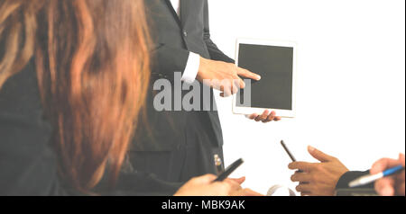 Businessman presentation working on tablet Stock Photo