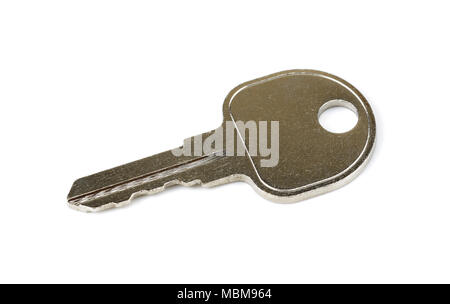 Key metallic, One grey key on a white background. Stock Photo