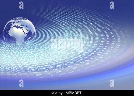 Graphical earth globe with binary code red theme background, digital ...