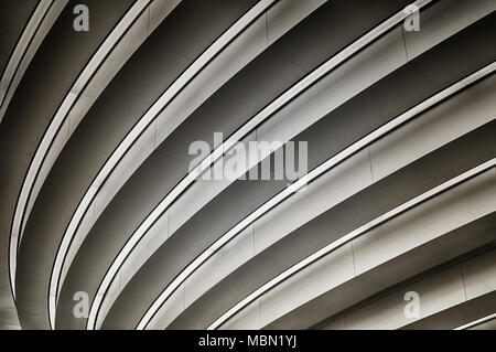 Closeup of modern ceiling of glass and concrete in black and white. Stock Photo