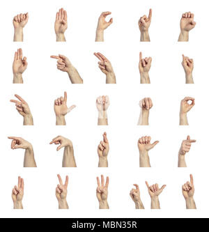 sign language hands collection isolated on white background Stock Photo