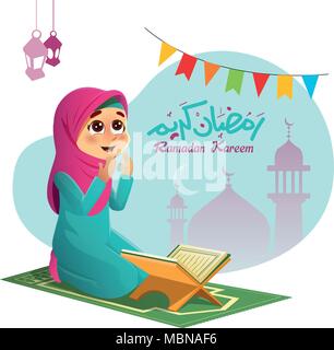 Illustration of A Muslim Girl Praying for Allah Stock Vector