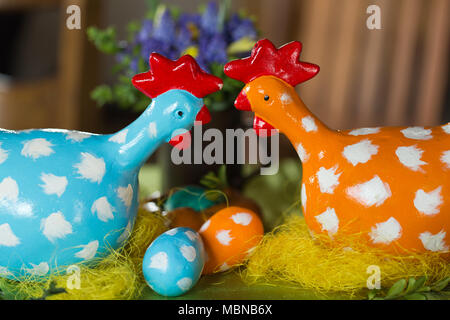painted hen dotted as the Easter decoration Stock Photo